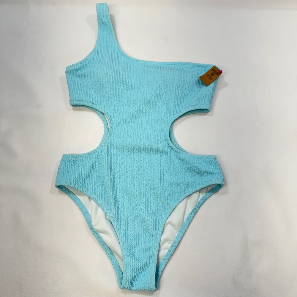 NEW PINK Victoria's Secret One Piece Swimsuit Women S Blue Cutout One Shoulder - Picture 3 of 15